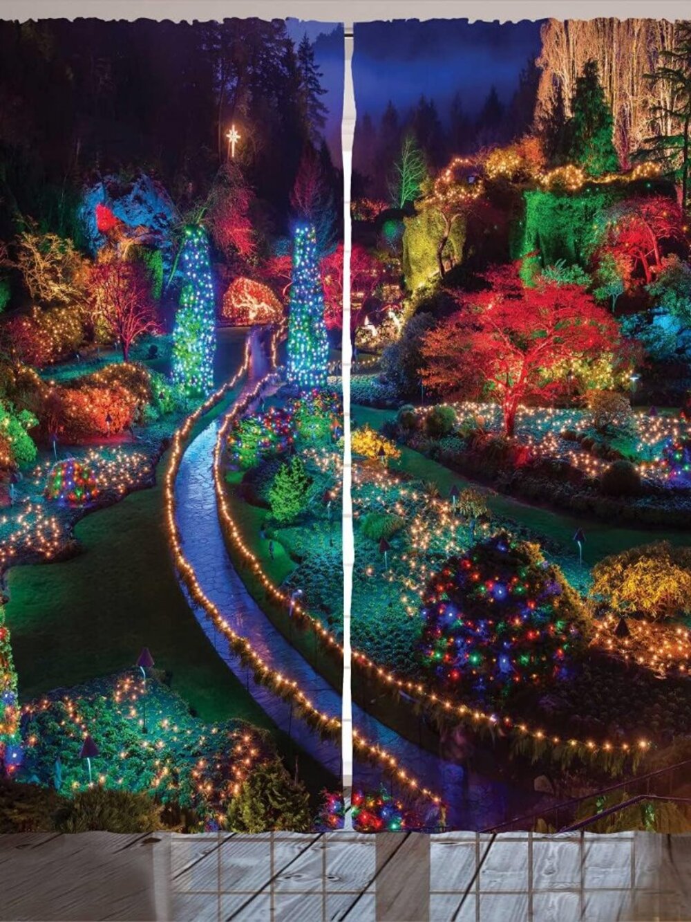 NWT Amazing Butchart Gardens Christmas Lights 108 x 84, 2 panels - opaque